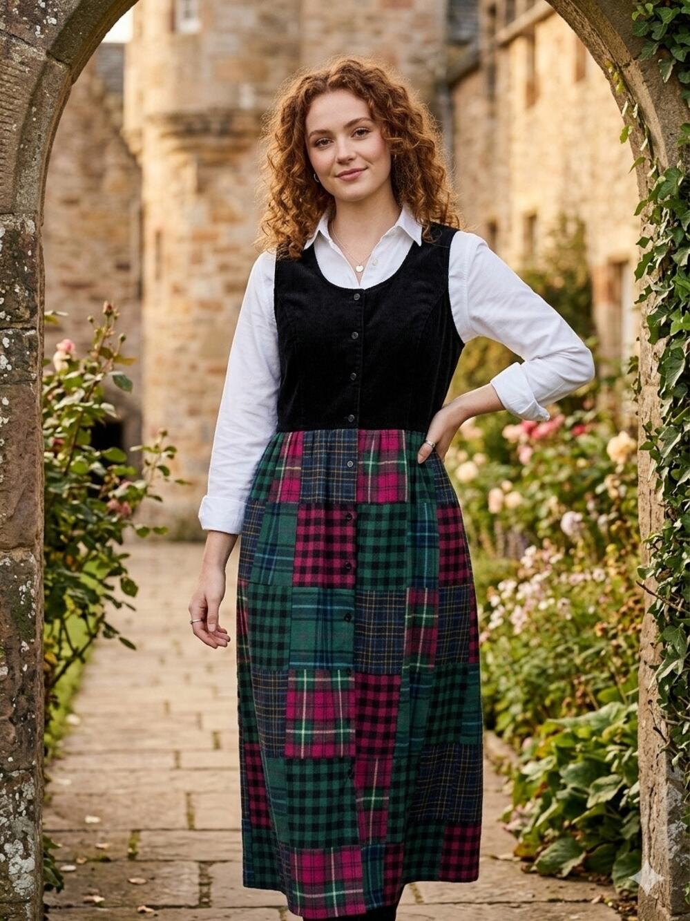 Vintage Susan Bristol Corduroy and Flannel Patchwork Jumper Dress